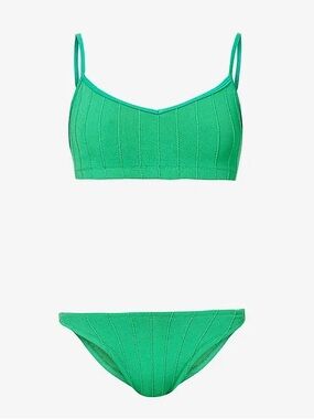 Hunza G Bikini Set Green Virginia Textured Nile Emerald Swimsuit Stretchy Rare